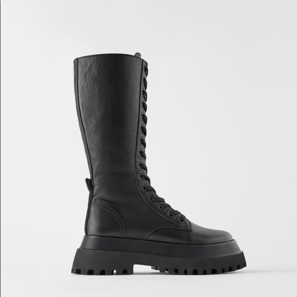 Zara Lug Sole leather combat boots